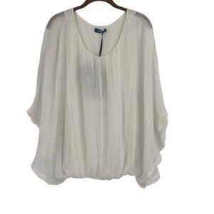 Giulia Italy Women's Size Small White Silk Blouse Fairy Lined Flowy Embroidered